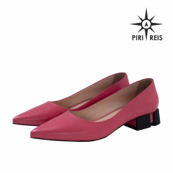 Ręcznie Robione Różowe Skórzane Czółenka Blok PIRI REIS