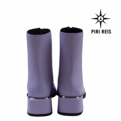 Fioletowe Botki Skórzane PIRI REIS - Niski Obcas, Zamek Z Przodu