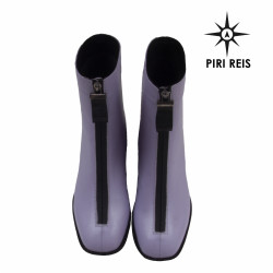 Fioletowe Botki Skórzane PIRI REIS - Niski Obcas, Zamek Z Przodu