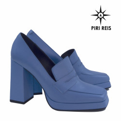 Niebieskie Skórzane Czółenka na Platformie PIRI REIS - Produkt Turecki