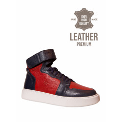 Unisex Skórzane Sneakersy High-Top – Czerwono-Granatowe | Piri Reis Handmade