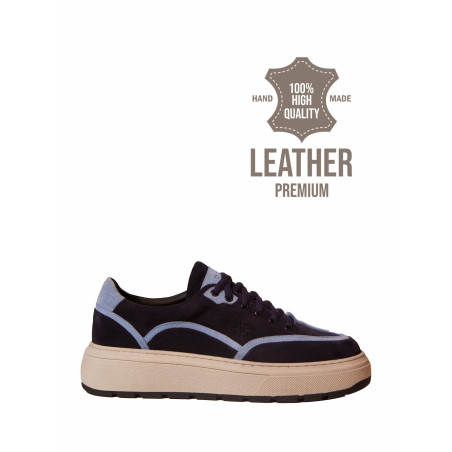 Granatowo-Błękitne Sneakersy Premium – Handmade Skóra & Zamsz | Piri Reis